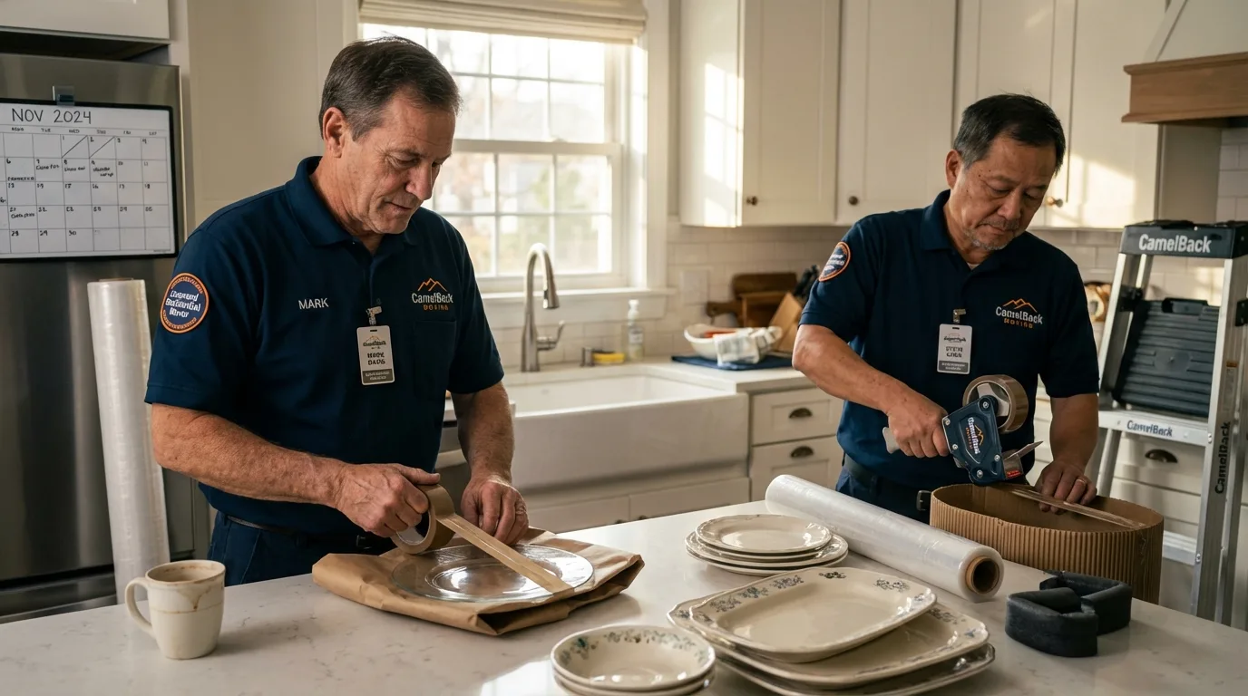 Professional crew packing kitchen dishware in Kerhonkson, NY